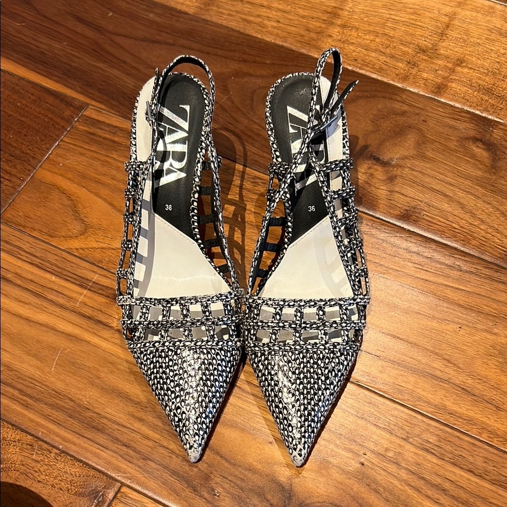 Zara Black and White Kitten Heels